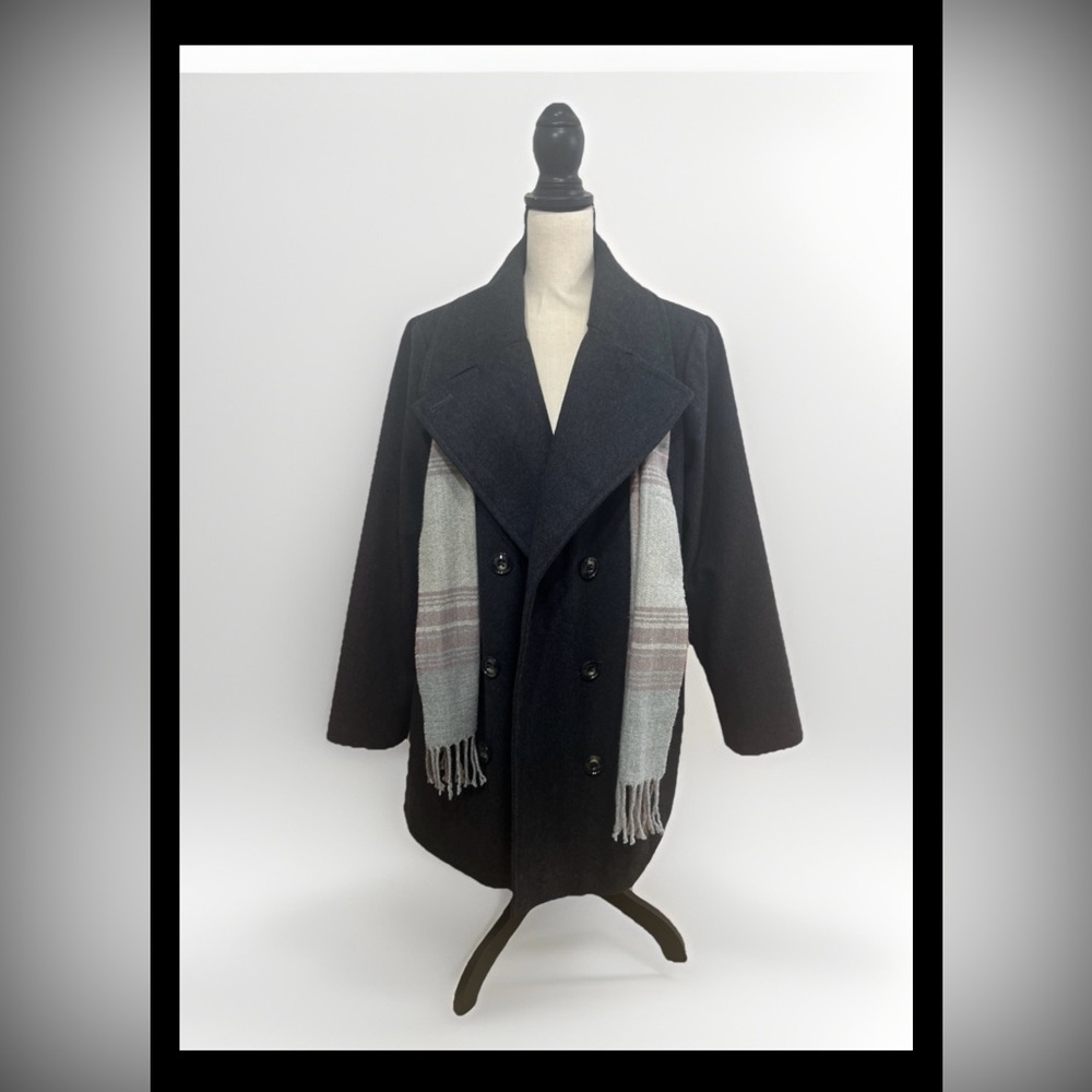 London Fog Dark Gray Wool Blend Double Breasted Peacoat Jacket Coat Size 1X